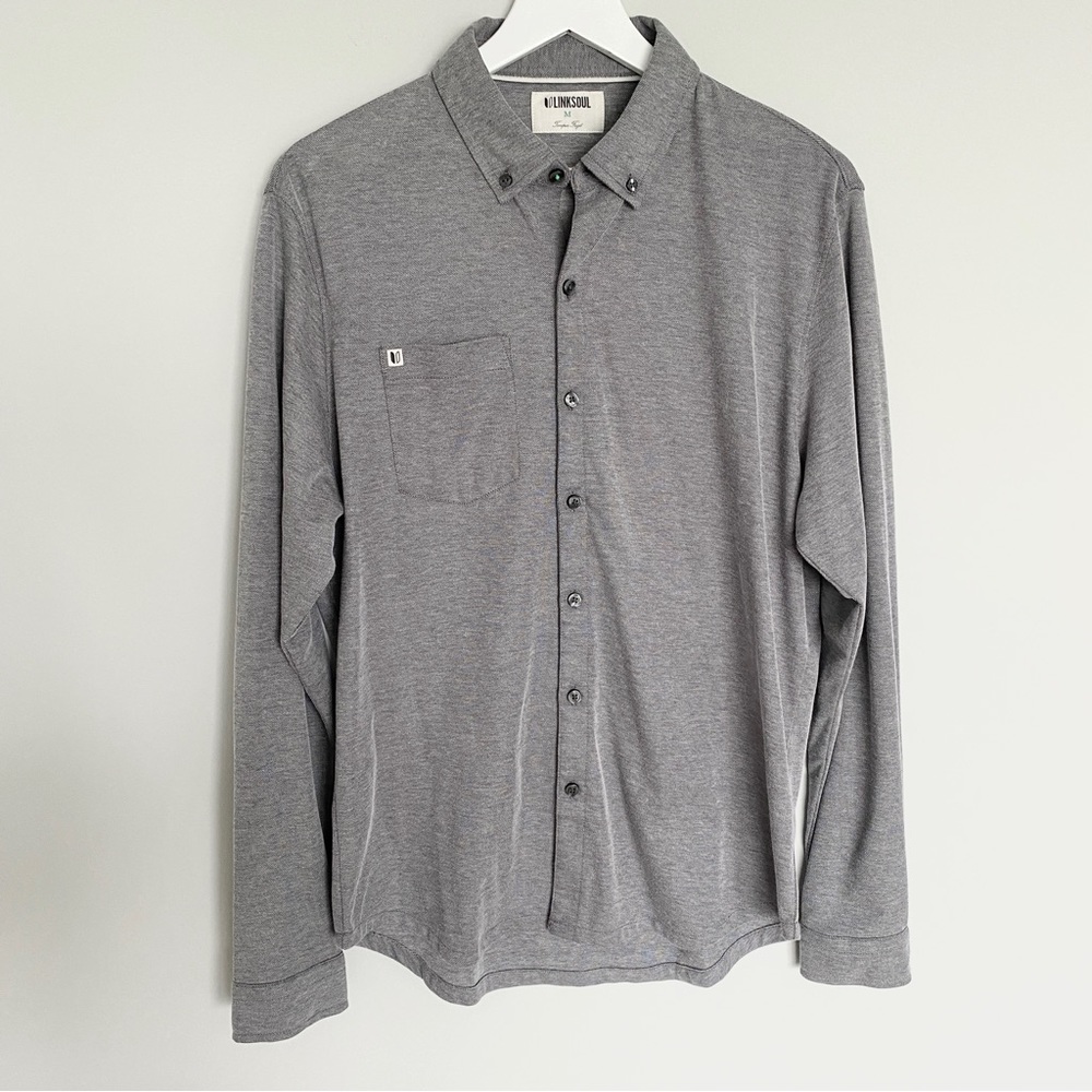 Men’s Linksoul Tempus Fugit Grey Long Sleeve Collared Button Down Shirt